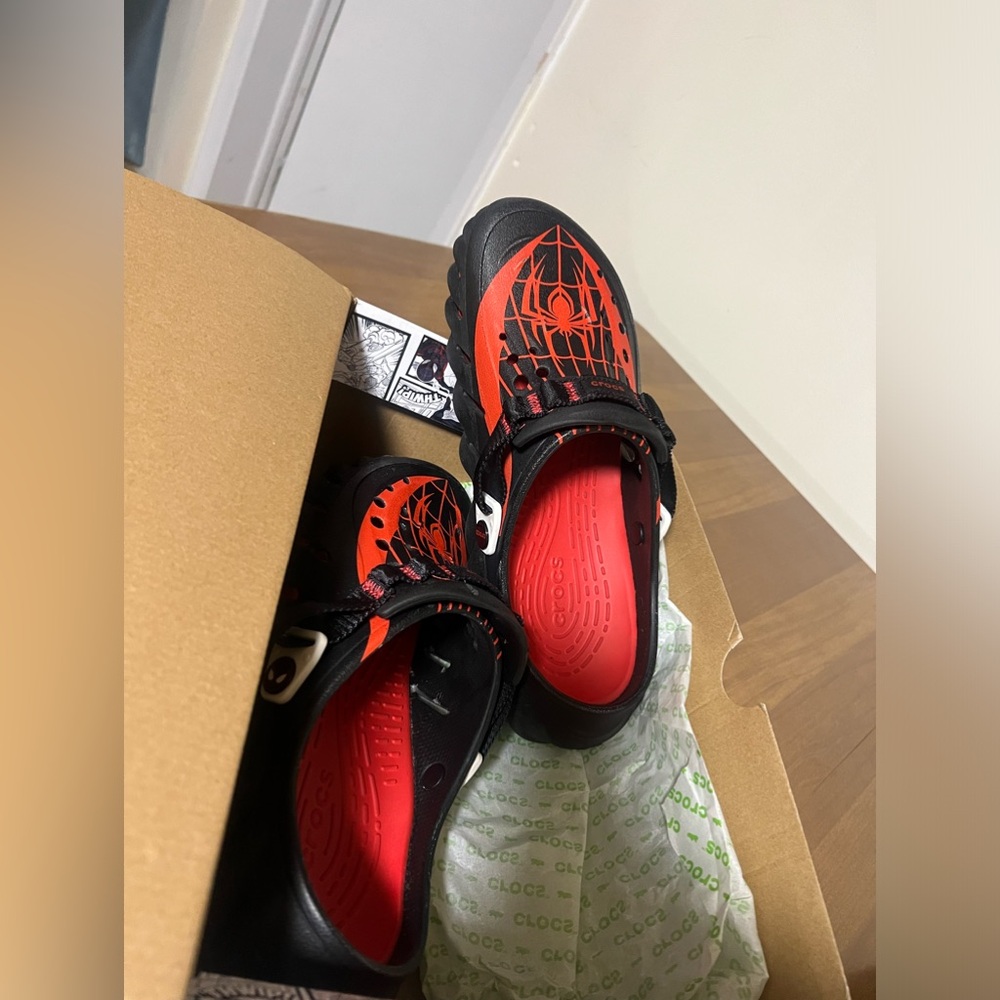 Marvel X echo team SpiderMan edition crocs stockX priced at 400 dollars.
